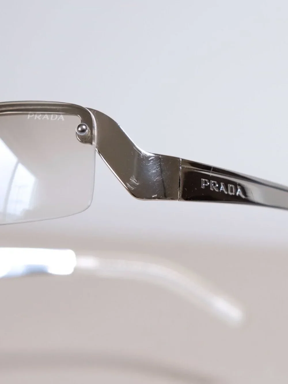 Y2K Prada Cyber Minimalist Sunglasses, clear/mirrored, silver, PR1003 12/65/125